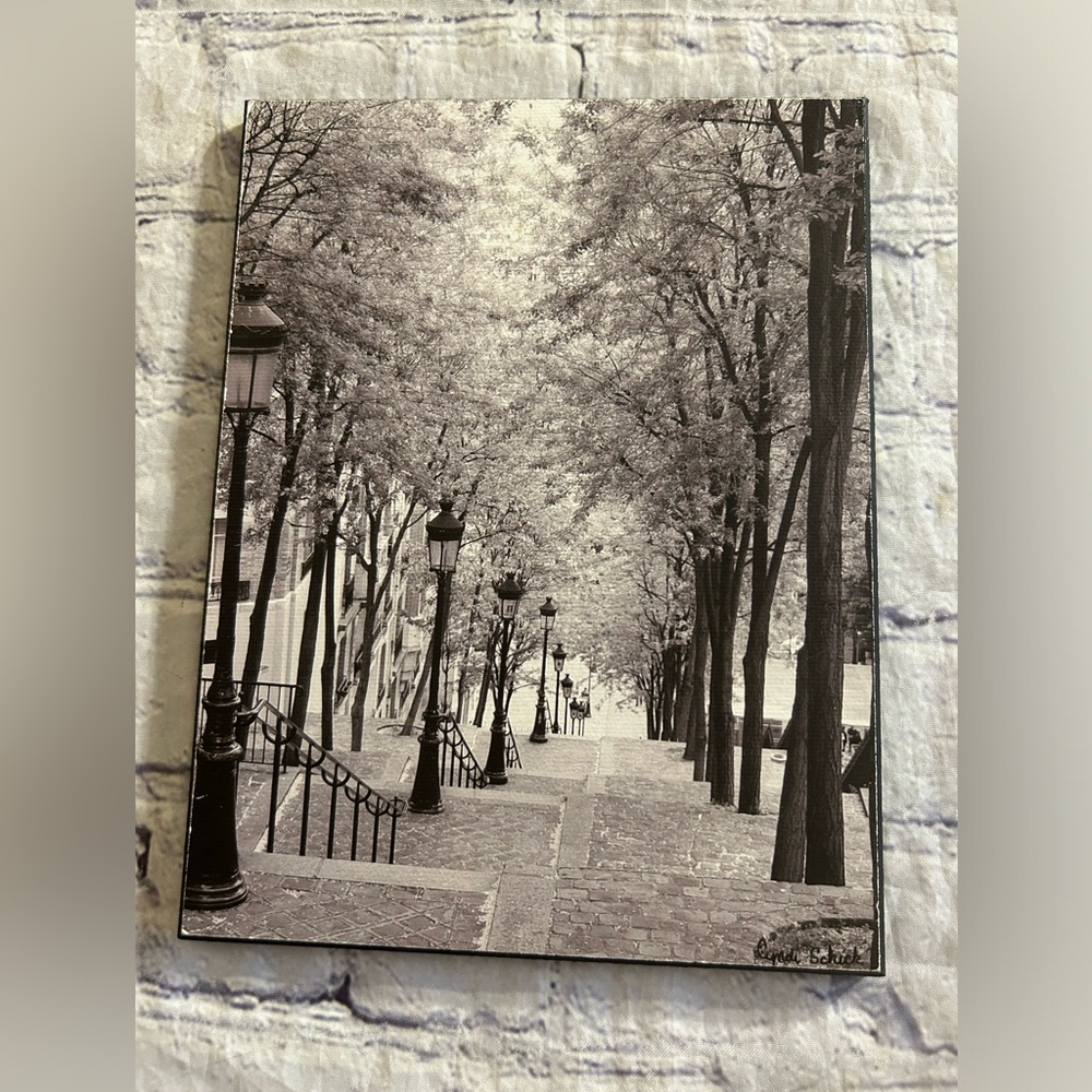 ITALIAN STYLE CITY SCENE WITH LIGHT POSTS AND TREES SIGNED BY ARTIST (2009)